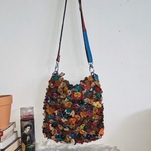 H2Z Recycled Leather Floral Studded Hobo Bag